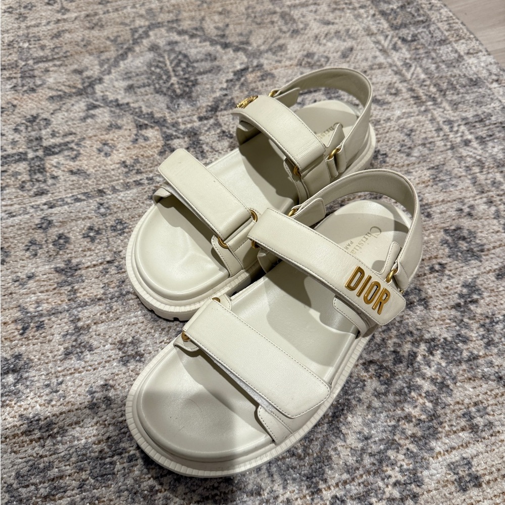 Dior Dad Sandals in Cream with Gold Accents
